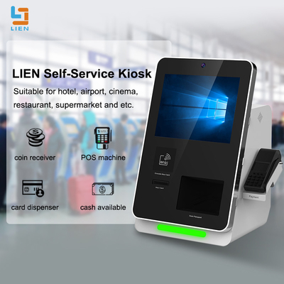 Black Color Self Service Payment Kiosk 15 Inch Display For Hotel Check In