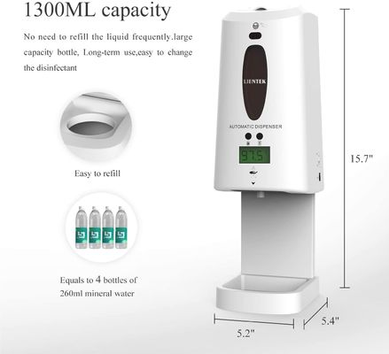 Large Volume 1300ml Touchless Automatic Liquid Spray Alcohol Gel Hand Sanitizer Dispenser With Thermometer