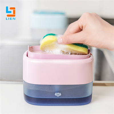 Detergent Kitchen Soap Dispenser With Sponge Holder Pink Blue Color