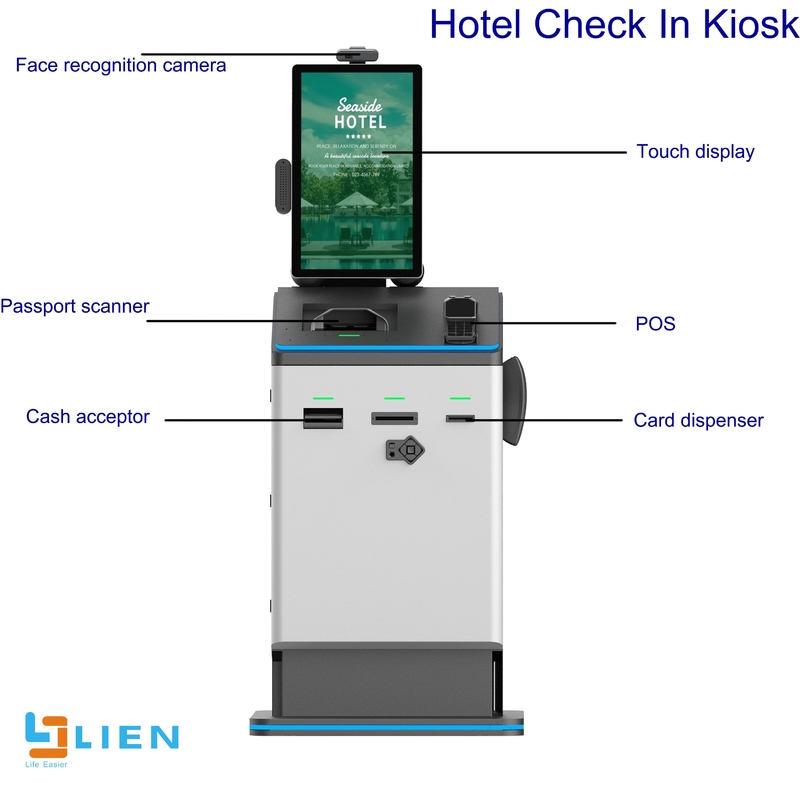 OEM Self Check In Hotel Kiosk With Passport Scanner Room Card Encoder